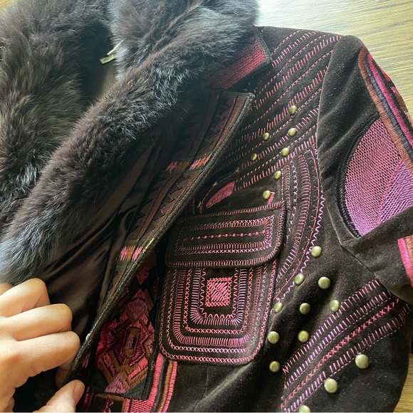 NYGARD Jacket Funky Style Womens 12 Pink Blazer Fur Removable Collar Embroidered - Picture 5 of 10